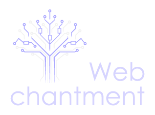 Webchantment logo featuring a tree made of circuit lines, representing technology and growth and website design agencies near me.