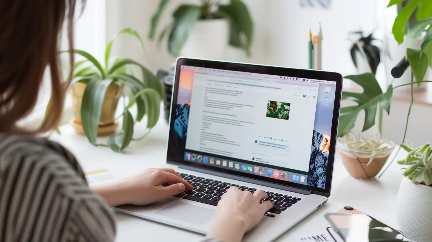 A person typing on a laptop surrounded by plants, representing what is SEO content writing.