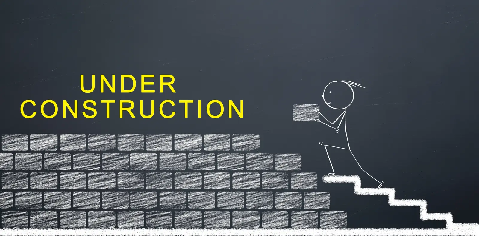 A chalk drawing of a person building a brick wall with the text "Under Construction," illustrating web design for small businesses.