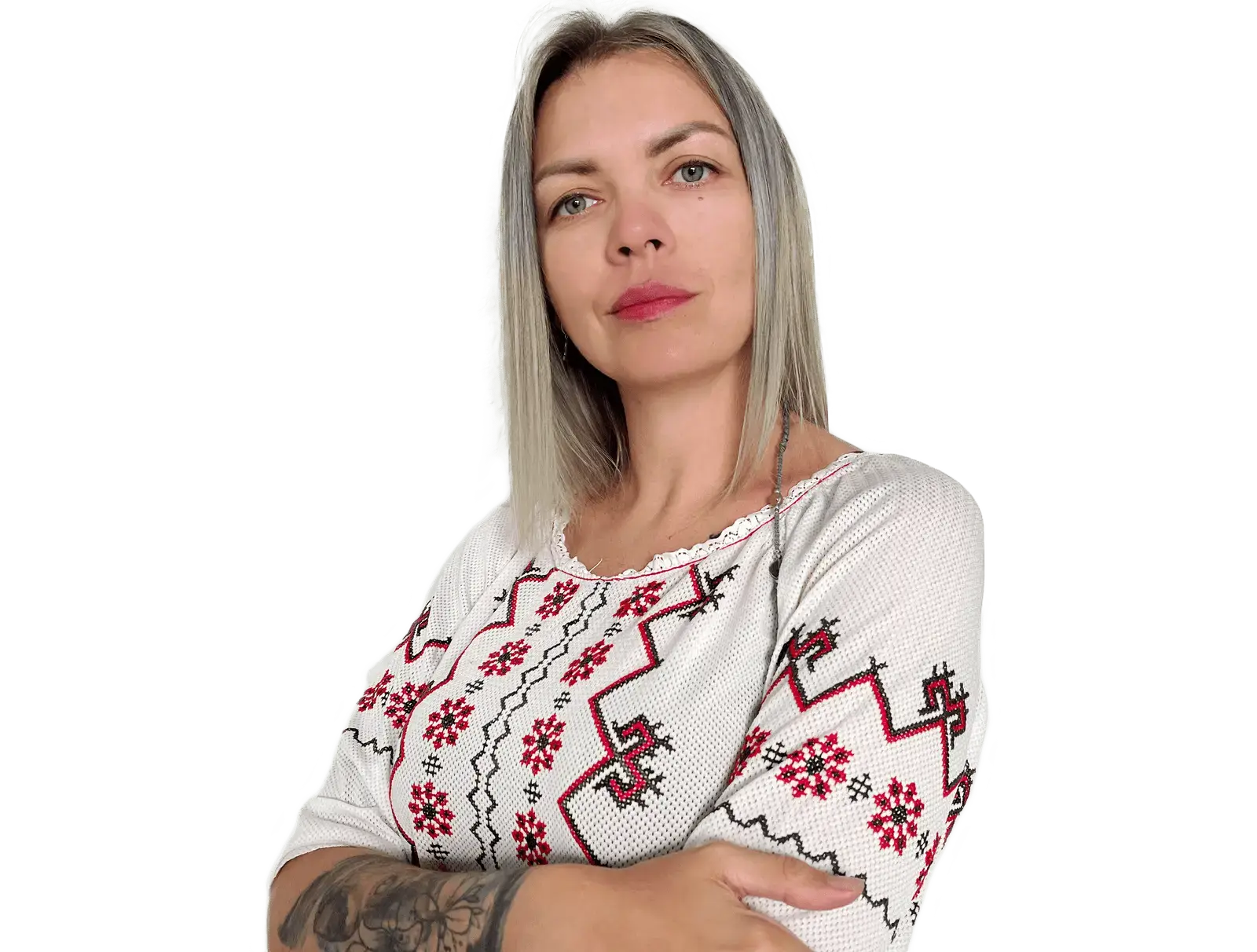 a woman wearing Ukrainian folk shirt - Artesia WebCraft CTO