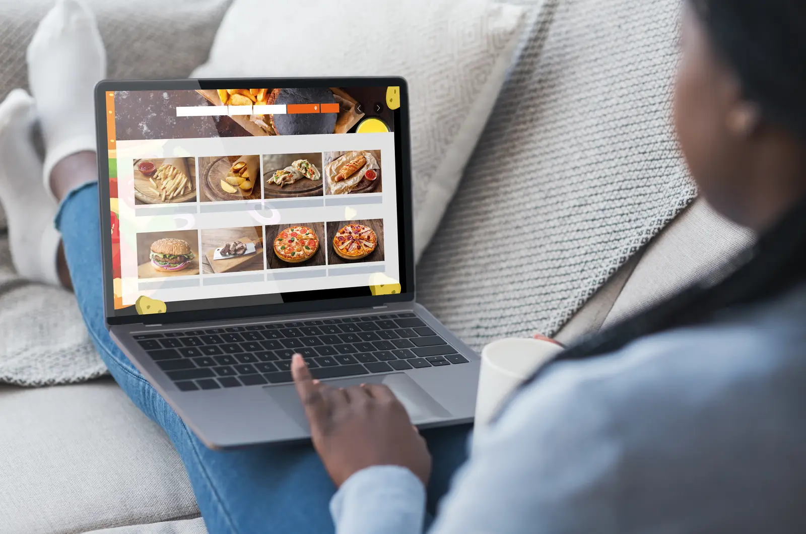 Woman ordering food online, illustrating SEO for small local businesses.