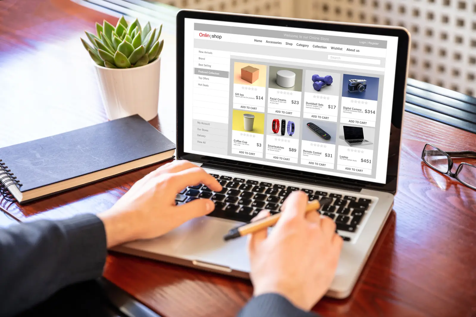 Person working on an online shop website, showcasing the best web design for small business.